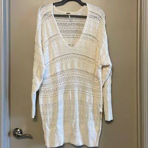 Free people v neck open knit tunic sweater split hem in white size m